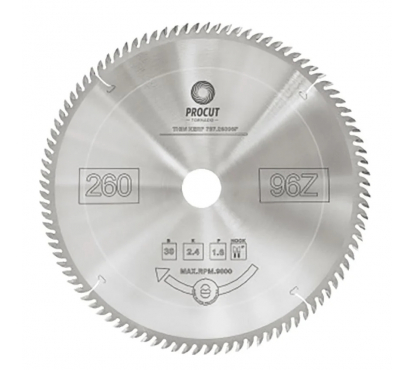 Пильный диск 260x30x2,4/1,6 Z=96 ATB поперечный рез по древесине PROCUT 797.2603096F.ECO